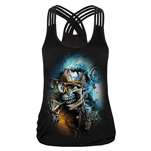 Camiseta para Mujeres, Camiseta sin Mangas con Impresión Calavera Chaleco Casual Atractivo Verano para Chicas Mujeres-URIBAKY …