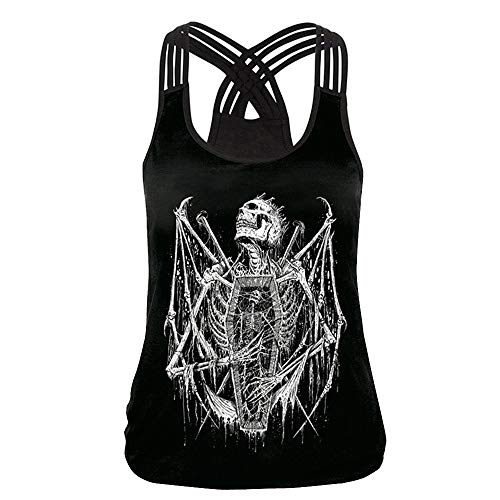 Camiseta para Mujeres,❤☀ Verano Gótica Sin Mangas diseño de Calaveras Tanque Superior corsé Disfraz de Tank Tops Chaleco-URIBAKY