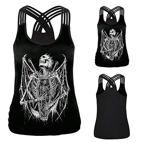 Camiseta para Mujeres,❤☀ Verano Gótica Sin Mangas diseño de Calaveras Tanque Superior corsé Disfraz de Tank Tops Chaleco-URIBAKY