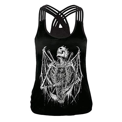 Camiseta para Mujeres,❤☀ Verano Gótica Sin Mangas diseño de Calaveras Tanque Superior corsé Disfraz de Tank Tops Chaleco-URIBAKY