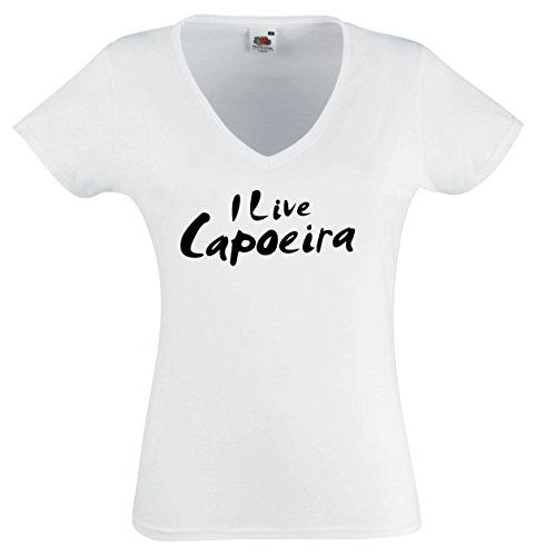 Camiseta Señoras V-cuello blancos - I Live Capoeira - XL
