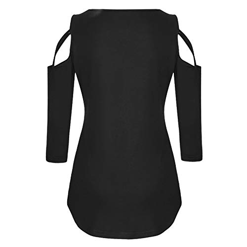Camiseta solida Mujer Tres Cuartos Manga Tiras entrecruzadas Hombro frío Tops Blusas Camiseta solida Mujer Tres Cuartos Manga Tiras entrecruzadas Hombro frío Tops Blusas