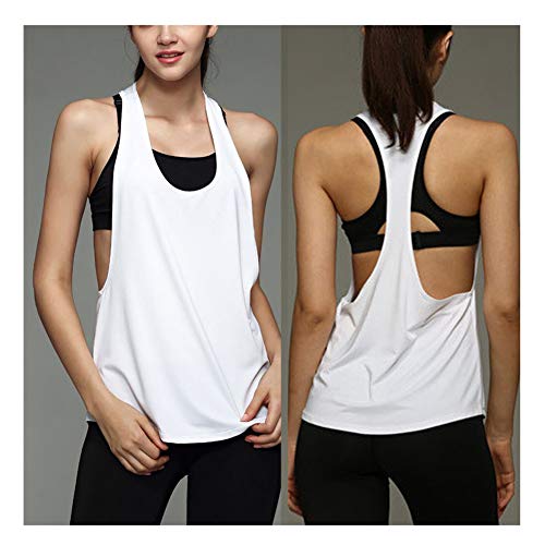 Camiseta Tirantes sin Mangas de Deporte para Mujer Verano, Tank Top Clásico Chaleco para Fitness Gimnasio Yoga Colores Opcionales Camiseta de Pijama Dormir (M, Blanco)