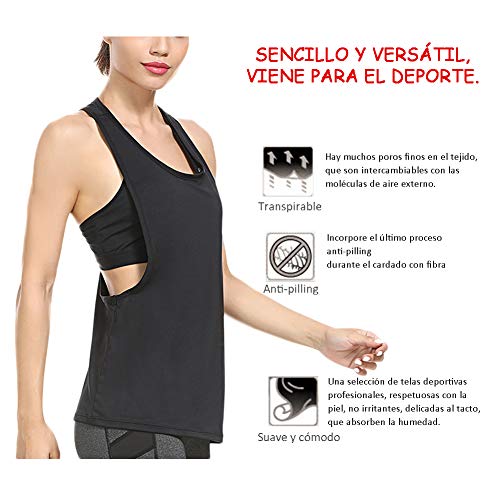 Camiseta Tirantes sin Mangas de Deporte para Mujer Verano, Tank Top Clásico Chaleco para Fitness Gimnasio Yoga Colores Opcionales Camiseta de Pijama Dormir (L, Negro)