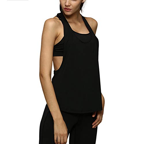 Camiseta Tirantes sin Mangas de Deporte para Mujer Verano, Tank Top Clásico Chaleco para Fitness Gimnasio Yoga Colores Opcionales Camiseta de Pijama Dormir (L, Negro)