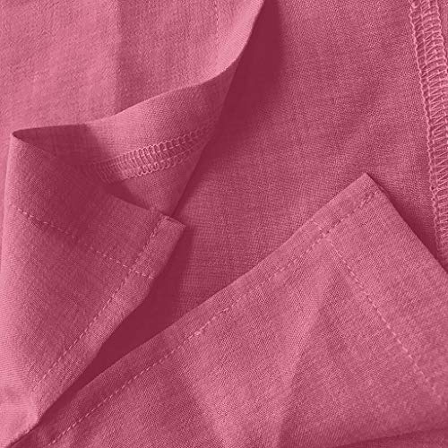 Camisetas Algodón Y Lino Mujer 2019 Nuevo SHOBDW Moda Cuello Redondo Color Sólido Tops Blusa Suelto Camisetas Mujer Manga Corta Tallas Grandes M-3XL(Rosa,XXL)