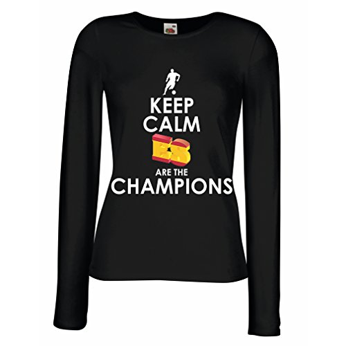 Camisetas de Manga Larga para Mujer Españoles Son los campeones, Campeonato de Rusia 2018, Copa del Mundo - Equipo del fútbol de Camisa del admirador de España (Medium Negro Multicolor)