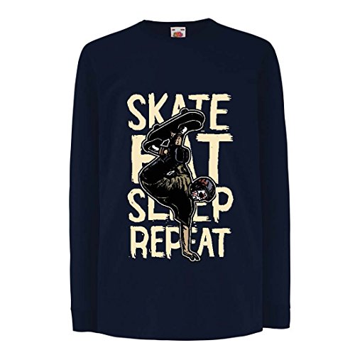 Camisetas de Manga Larga para Niño Eat-Sleep-Skate-Repeat para el Amante del monopatín, Regalos del Skater, Ropa Que anda en monopatín (14-15 Years Azul Multicolor)