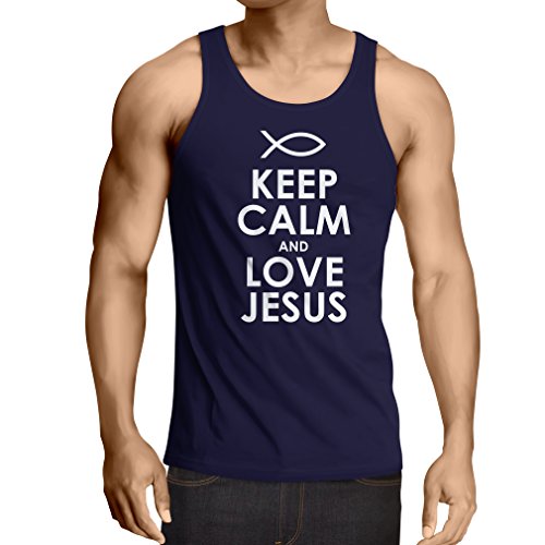 Camisetas de Tirantes para Hombre Amo a Jesucristo, Religión Cristiana - Pascua, Resurrección, Natividad, Ideas de Regalo Religioso (X-Large Azul Blanco)