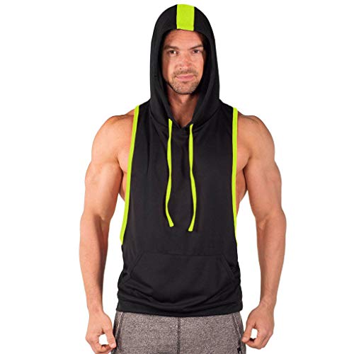 Camisetas de Tirantes para Hombre Sudadera con Capucha Deportivos Fitness Correr Gym Casuales Cómodo Transpirables Suelto Chaleco de Verano Moda Color Sólido MMUJERY