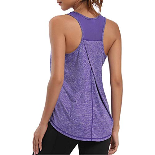 Camisetas Deporte Mujer Fitness, Camiseta Tirantes Mujer Gym Chalecos sin Mangas Mallas Verano Top Yoga Running Transpirable Racerback Tank Yvelands(Púrpura,M)