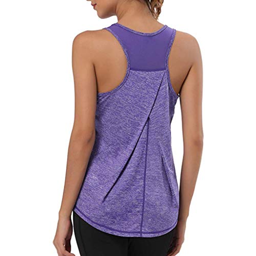 Camisetas Deporte Mujer Fitness, Camiseta Tirantes Mujer Gym Chalecos sin Mangas Mallas Verano Top Yoga Running Transpirable Racerback Tank Yvelands(Púrpura,M)