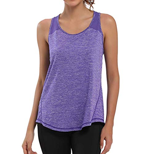 Camisetas Deporte Mujer Fitness, Camiseta Tirantes Mujer Gym Chalecos sin Mangas Mallas Verano Top Yoga Running Transpirable Racerback Tank Yvelands(Púrpura,M)