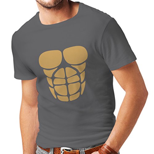 Camisetas Hombre para su Crecimiento del músculo - Camisetas Divertidas del Entrenamiento (Small Grafito Oro)