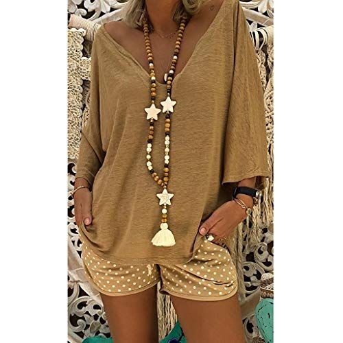 Camisetas Mujer Manga Corta SHOBDW Tops Verano Cuello En V Sexy Caftan Boho Blusa De Las Señoras Vestido Holgado Hippie De La Vendimia Suelto Cover Up Playa Mujer Talla Grande S-5XL(Caqui,5XL)