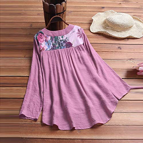 Camisetas Mujer Manga Larga SHOBDW 2019 Nuevo Cuello en V Tops de Túnica Blusas Suelto Estampado Floral Pullover Sexy Casual Verano Camisetas Mujer Tallas Grandes M-5XL(Morado,XL)