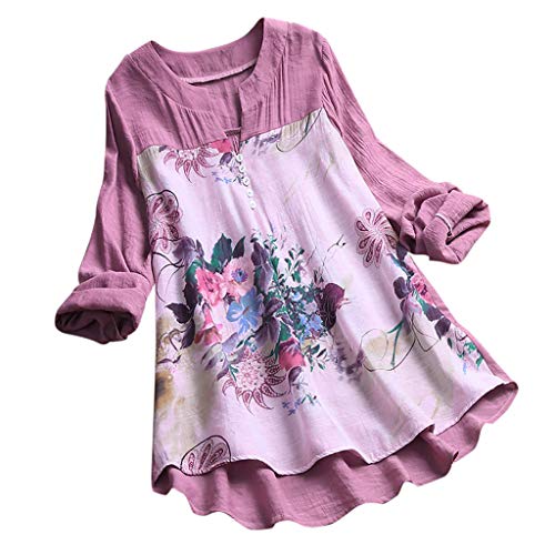 Camisetas Mujer Manga Larga SHOBDW 2019 Nuevo Cuello en V Tops de Túnica Blusas Suelto Estampado Floral Pullover Sexy Casual Verano Camisetas Mujer Tallas Grandes M-5XL(Morado,XL)