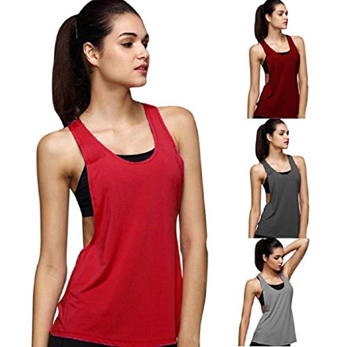 Camisetas sin Mangas Mujer,SHOBDW Playa De Verano Sexy Suelto Talla Grande Cuello Redondo Gimnasio Deporte Entrenamiento FíSico Entrenamiento Blusa para Correr para Mujer(Vino Rojo,M)