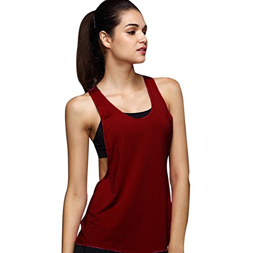 Camisetas sin Mangas Mujer,SHOBDW Playa De Verano Sexy Suelto Talla Grande Cuello Redondo Gimnasio Deporte Entrenamiento FíSico Entrenamiento Blusa para Correr para Mujer(Vino Rojo,M)