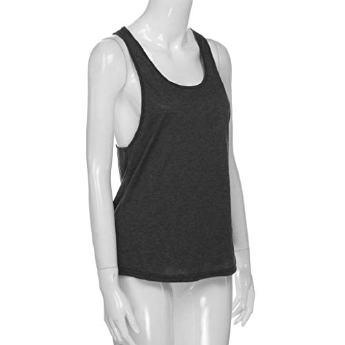 Camisetas sin Mangas Mujer,SHOBDW Playa De Verano Sexy Suelto Talla Grande Cuello Redondo Gimnasio Deporte Entrenamiento FíSico Entrenamiento Blusa para Correr para Mujer(Gris Oscuro,M)