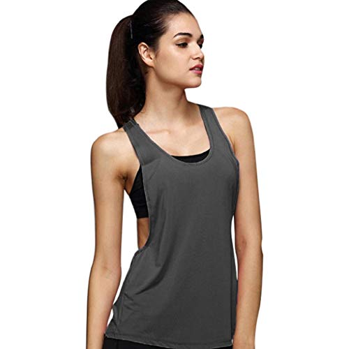 Camisetas sin Mangas Mujer,SHOBDW Playa De Verano Sexy Suelto Talla Grande Cuello Redondo Gimnasio Deporte Entrenamiento FíSico Entrenamiento Blusa para Correr para Mujer(Gris Oscuro,M)