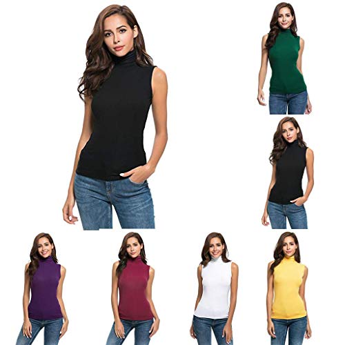 Camisetas sin Mangas Mujer,SHOBDW Primavera Verano Sin Mangas Sólido Suave Slim Fit Cuello Alto Frío Hombro Camiseta Blusa Moda Diario Casual Tank Tops para Mujeres(Blanco,M)