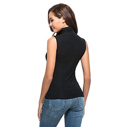 Camisetas sin Mangas Mujer,SHOBDW Primavera Verano Sin Mangas Sólido Suave Slim Fit Cuello Alto Frío Hombro Camiseta Blusa Moda Diario Casual Tank Tops para Mujeres(Negro,M)