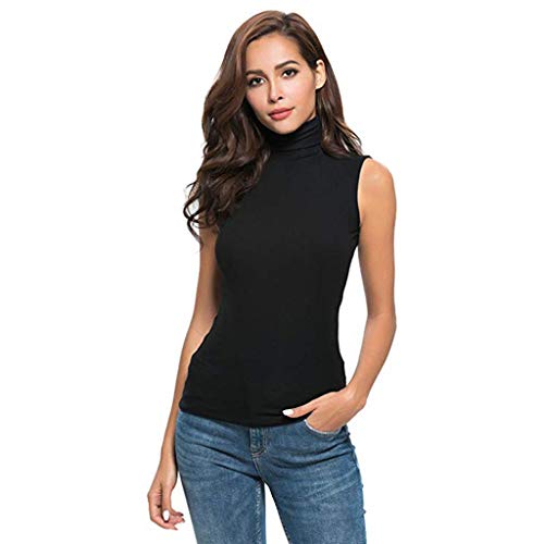 Camisetas sin Mangas Mujer,SHOBDW Primavera Verano Sin Mangas Sólido Suave Slim Fit Cuello Alto Frío Hombro Camiseta Blusa Moda Diario Casual Tank Tops para Mujeres(Negro,M)