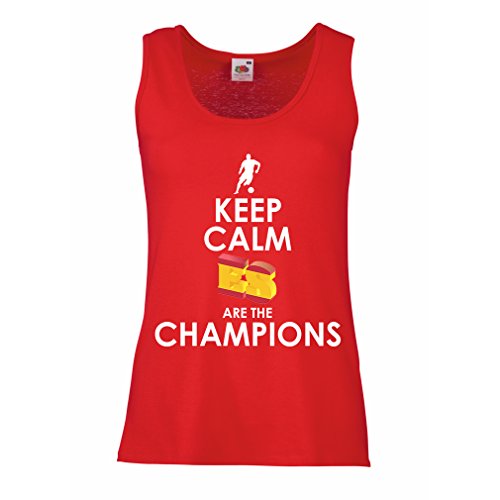 Camisetas sin Mangas para Mujer Españoles Son los campeones, Campeonato de Rusia 2018, Copa del Mundo - Equipo del fútbol de Camisa del admirador de España (Large Rojo Multicolor)