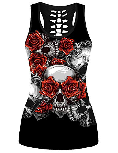 Camisetas Sin Mangas Punk Rock para Mujer Camisetas De Verano Talla Grande Flor XS