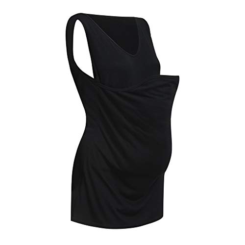 Camisetas Tirantes Premamá Camisetas Canguro Mujer Ropa Embarazadas Verano Camiseta Lactancia Chaleco Sin Mangas con Cuello Camisola Portabebé(Negro,S)