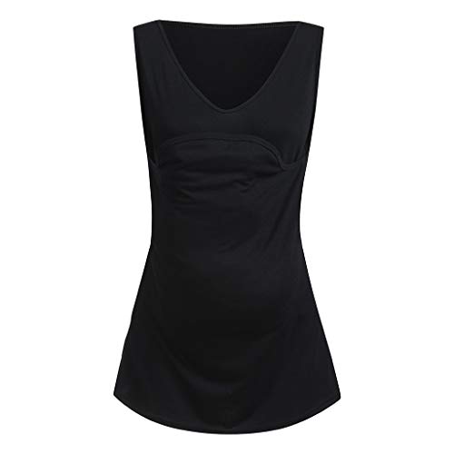 Camisetas Tirantes Premamá Camisetas Canguro Mujer Ropa Embarazadas Verano Camiseta Lactancia Chaleco Sin Mangas con Cuello Camisola Portabebé(Negro,S)