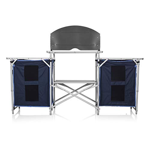 CamPart Travel Cocina de Camping Málaga, con Paravientos, Dos Compartimentos de Almacenamiento, Armario Doble, Unisex Adulto, Azul, 172 x 48 x 79.5/110.5