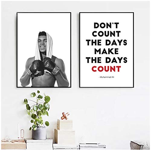 Campeón de boxeo blanco y negro foto lienzo póster boxeo deporte cita inspiradora arte pintura impresión cuadro de pared decoración del hogar-40x60x2Pcscm sin marco