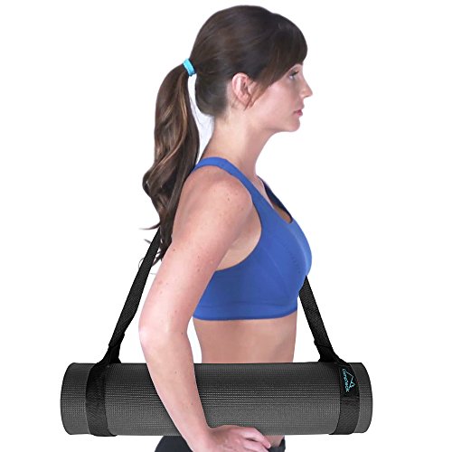 CampTeck U6820 Correa Esterilla Yoga Poliéster 180cm x 3,8cm Eslinga Adjustable para Hombro, Pilates, Yoga, Ejercicios, Aeróbica, Colchoneta Fitness para Exteriores y Deporte - Negro