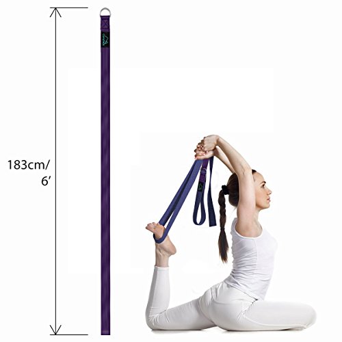 CampTeck U6822 Cinta Yoga Anillo D Poliéster Ajustable Yoga Strap de Estiramiento para Posturas, Flexibilidad, Alineación, Resistencia para Pilates, Yoga, Fitness y Ejercicio - 183cm