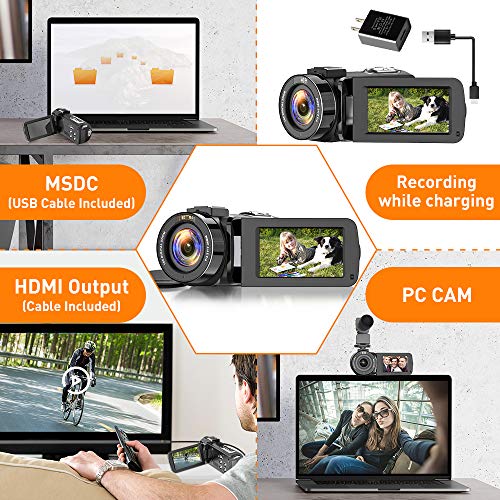 CamVeo 2.7K Videocámara Camcorder, Vlogging Kamera mit 1o6X leistungsstarken Zoom und 36 Mega Pixel IR Night Vision Digital, Kamera-Recorder mit 3,0 Zll LCD Touchscreen Camcorder Full HD mit Mikrofon