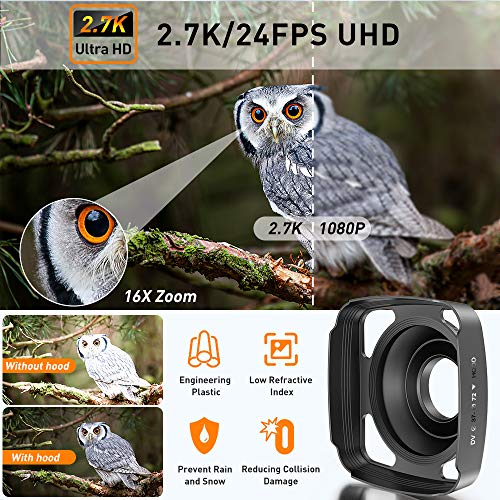 CamVeo 2.7K Videocámara Camcorder, Vlogging Kamera mit 1o6X leistungsstarken Zoom und 36 Mega Pixel IR Night Vision Digital, Kamera-Recorder mit 3,0 Zll LCD Touchscreen Camcorder Full HD mit Mikrofon