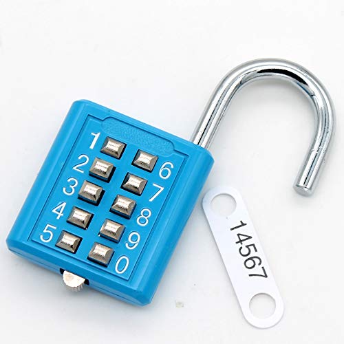Candado de combinación con botón pulsador de 10 dígitos MIONI, mecanismo de bloqueo de 5 dígitos, azul