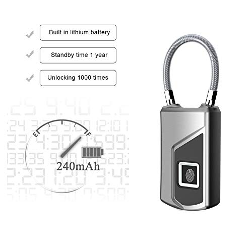 Candado de Huella Digital Inteligente, Cerradura de Seguridad Antirrobo Sin Llave IP66 Impermeable con Reconocimiento de Huellas Dactilares Carga USB