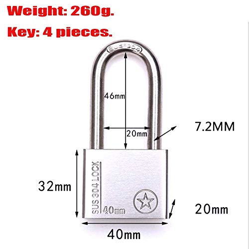 Candado de seguridad de acero inoxidable con haz de 40 mm de largo, la cerradura de la puerta de seguridad es impermeable, exterior, gimnasio, casillero, puerta, valla, con la misma llave de latón