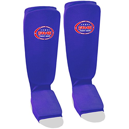 Canilleras y protectores de empeine Farabi, protectores de entrenamiento para Kickboxing, Karate, MMA altamente elásticas, azul