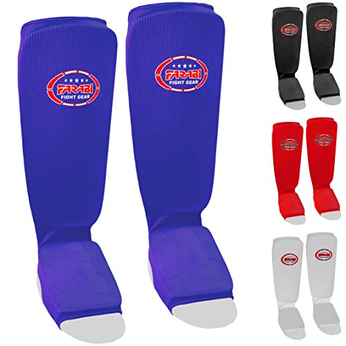 Canilleras y protectores de empeine Farabi, protectores de entrenamiento para Kickboxing, Karate, MMA altamente elásticas, azul