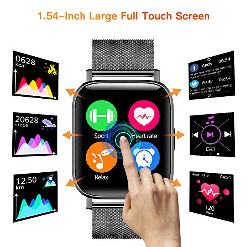 CanMixs Smartwatch Reloj Inteligente IP68 con Pantalla Táctil de 1.54'',Pulsera Actividad Inteligente Hombre Mujer Reloj Deportivo con Monitor de Sueño Contador de Caloría Pulsómetros para Android iOS