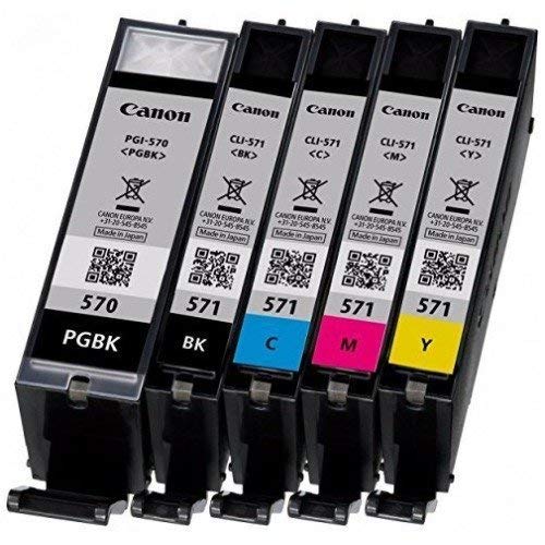 Canon PGI-570+CLI-571 5 Cartuchos Multipack de tinta original PGBK/BK/C/M/Y para Impresora de Inyeccion de tinta Pixma TS5050-TS5055-TS5053-TS5051-TS6050-TS6052-TS6051-TS8050-TS8053-TS8052-TS8051-TS9055-TS9050-MG5750-MG5751-MG5752-MG5753-MG6850-MG6851-MG6