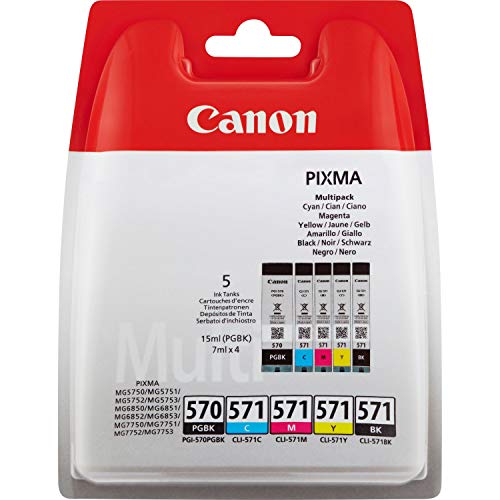 Canon PGI-570+CLI-571 5 Cartuchos Multipack de tinta original PGBK/BK/C/M/Y para Impresora de Inyeccion de tinta Pixma TS5050-TS5055-TS5053-TS5051-TS6050-TS6052-TS6051-TS8050-TS8053-TS8052-TS8051-TS9055-TS9050-MG5750-MG5751-MG5752-MG5753-MG6850-MG6851-MG6 Canon PGI-570+CLI-571 5 Cartuchos Multipack de tinta original PGBK/BK/C/M/Y para Impresora de Inyeccion de tinta Pixma TS5050-TS5055-TS5053-TS5051-TS6050-TS6052-TS6051-TS8050-TS8053-TS8052-TS8051-TS9055-TS9050-MG5750-MG5751-MG5752-MG5753-MG6850-MG6851-MG6