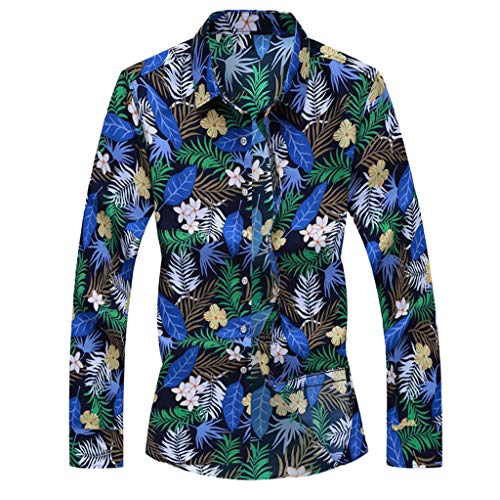 CAOQAO Camisa Hawaiana Hombre Verano Manga Larga Casual Estampado Floral 2019 Moda 13 Tipos