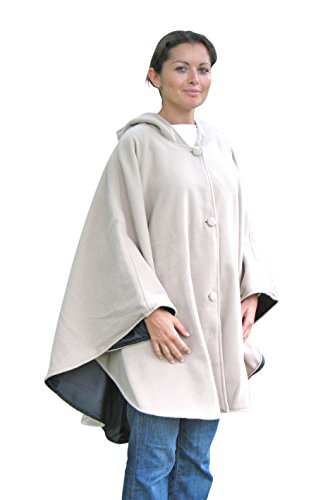 Capa reversible con capucha, con lado polar y lado impermeable, color beige y negro Capa reversible con capucha, con lado polar y lado impermeable, color beige y negro