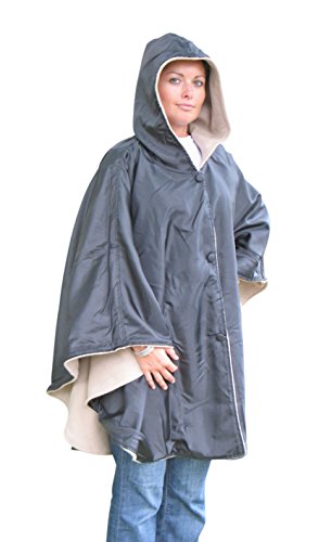 Capa reversible con capucha, con lado polar y lado impermeable, color beige y negro Capa reversible con capucha, con lado polar y lado impermeable, color beige y negro
