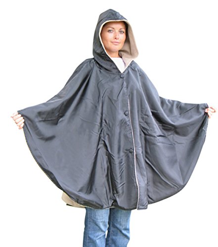 Capa reversible con capucha, con lado polar y lado impermeable, color beige y negro Capa reversible con capucha, con lado polar y lado impermeable, color beige y negro